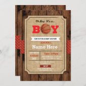 Basketball Baby Shower Blue Sports Wood Invite (Front/Back)