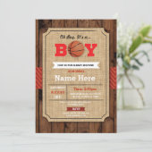 Basketball Baby Shower Blue Sports Wood Invite (Standing Front)