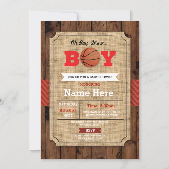 Basketball Baby Shower Blue Sports Wood Invite (Front)