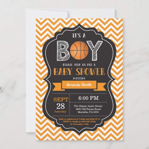 Basketball Baby Shower Invitation Orange Chevron