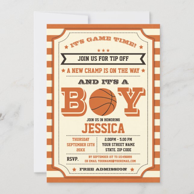 Basketball Baby Shower Ticket Invitation (Front)