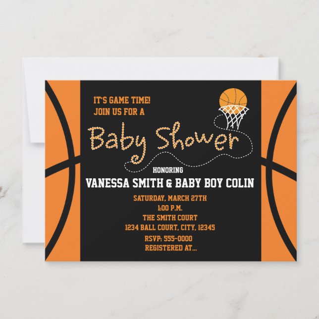 BASKETBALL BABY SHOWER Typography Party Invitation (Front)