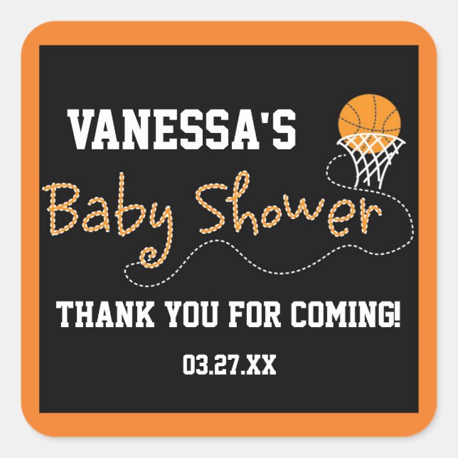 BASKETBALL BABY SHOWER TYPOGRAPHY Sticker Label (Front)