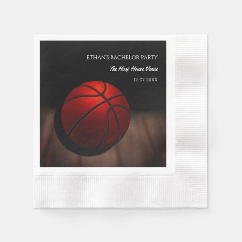 Basketball bachelor  birthday party Orange Black Napkins