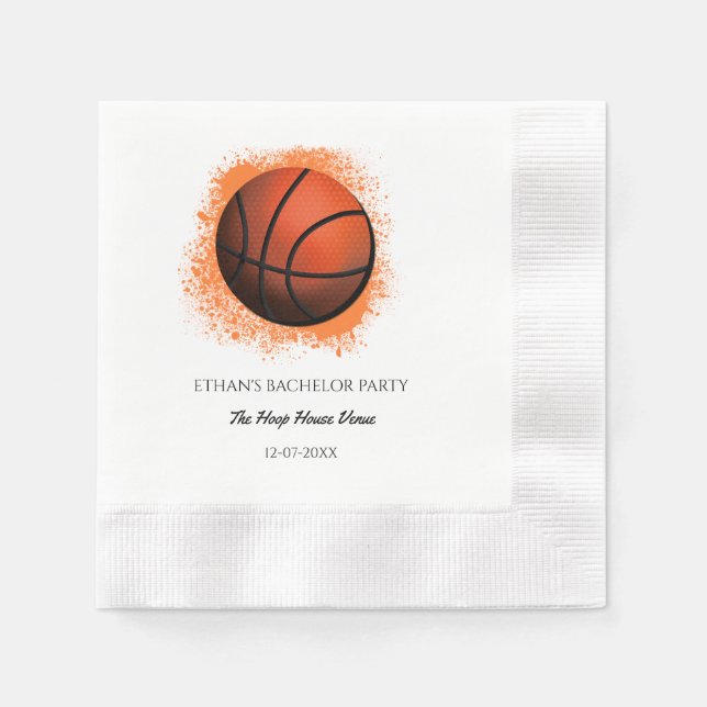 Basketball bachelor / birthday party Orange White Napkins (Front)