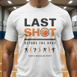 Basketball Bachelor Party Last Shot Orange & White T-Shirt<br><div class="desc">Celebrate the groom’s last shot before the knot with this cool basketball themed bachelor party shirt. Designed with an orange, black, and white color scheme, this fun and sporty design is perfect for a ballers night out or bachelor weekend. Great for the groom and his crew, this shirt adds a...</div>