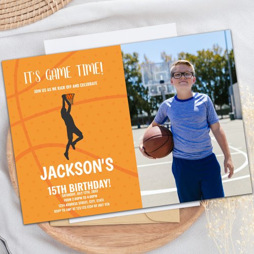 Basketball Background Birthday Invitations w photo