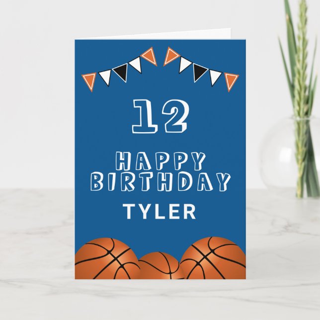 Basketball Ball and Flags Kids Birthday Card (Front)