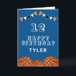 Basketball Ball and Flags Kids Birthday Card<br><div class="desc">Basketball Ball and Flags Kids Birthday Card. The design has basketball balls and birthday party bunting flags in orange,  black and white colors. Add your name,  age and text and make your own birthday card. Great for boys and girls who love basketball.</div>