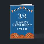 Basketball Ball and Flags Kids Birthday Card<br><div class="desc">Basketball Ball and Flags Kids Birthday Card. The design has basketball balls and birthday party bunting flags in orange,  black and white colors. Add your name,  age and text and make your own birthday card. Great for boys and girls who love basketball.</div>