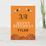 Basketball Ball and Flags Kids Birthday Card<br><div class="desc">Basketball Ball and Flags Kids Birthday Card. The design has basketball balls and birthday party bunting flags in orange,  black and white colors. Add your name,  age and text and make your own birthday card. Great for boys and girls who love basketball.</div>