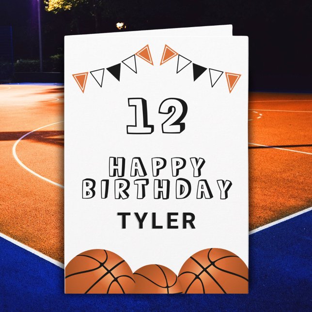 Basketball Ball and Flags Kids Birthday Card (Creator Uploaded)