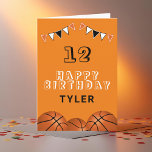 Basketball Ball and Flags Kids Birthday Card<br><div class="desc">Basketball Ball and Flags Kids Birthday Card. The design has basketball balls and birthday party bunting flags in orange,  black and white colors. Add your name,  age and text and make your own birthday card. Great for boys and girls who love basketball.</div>