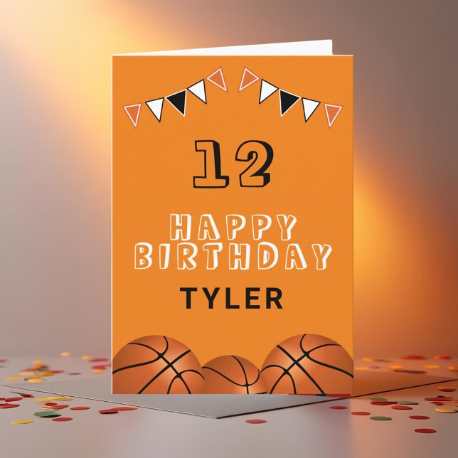 Basketball Ball and Flags Kids Birthday Card (Creator Uploaded)