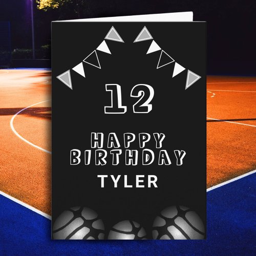 Basketball Ball and Flags Sports Kids Birthday Card