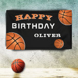 Basketball Ball Black Sports Birthday Party Banner<br><div class="desc">Basketball Ball Black Sports Birthday Party Banner. Basketball balls with a Happy birthday wish on a black background. Personalize with your name and make a special birthday party banner for a boy or a girl who loves basketball.</div>