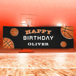Basketball Ball Black Sports Birthday Party Banner<br><div class="desc">Basketball Ball Black Sports Birthday Party Banner. Text Happy birthday wish is on a black background with basketball balls. Personalize the banner with your name and make a cool birthday party banner for a boy or a girl who loves basketball.</div>