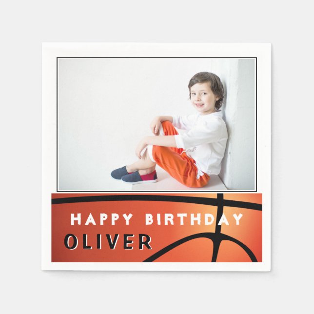 Basketball Ball Boy Birthday Photo Party  Napkins (Front)