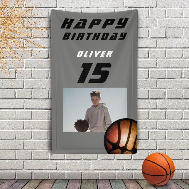 Basketball Ball Boy Photo Happy Birthday Banner (Creator Uploaded)