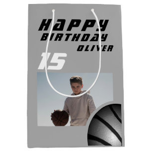 Basketball Ball Boy Photo Happy Birthday Medium Gi Medium Gift Bag