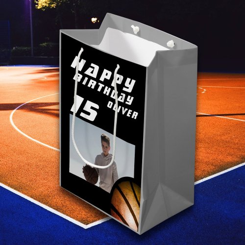 Basketball Ball Boy Photo Happy Birthday Medium Gift Bag