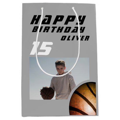 Basketball Ball Boy Photo Happy Birthday Medium Gift Bag