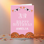 Basketball Ball Bunting Flags Kids Birthday Card<br><div class="desc">Basketball Ball Bunting Flags Kids Birthday Card. The design has basketball balls and birthday party bunting flags in orange,  black and white colors on a pink background. Add your name,  age and text and make your own birthday card. Great for boys and girls who love basketball.</div>