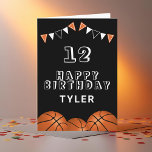 Basketball Ball Bunting Flags Kids Birthday Card<br><div class="desc">Basketball Ball Bunting Flags Kids Birthday Card. The design has basketball balls and birthday party bunting flags in orange,  black and white colors. Add your name,  age and text and make your own birthday card. Great for boys and girls who love basketball.</div>