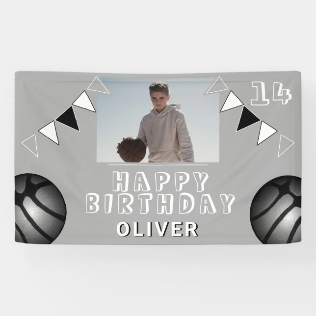 Basketball Ball Bunting Flags Photo Birthday Banner (Horizontal)