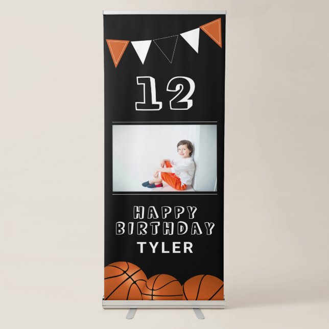Basketball Ball Bunting Flags Photo Birthday Party Retractable Banner (Front)