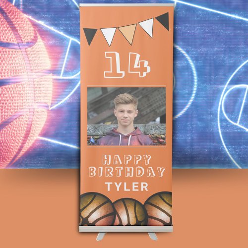 Basketball Ball Bunting Flags Photo Birthday Party Retractable Banner
