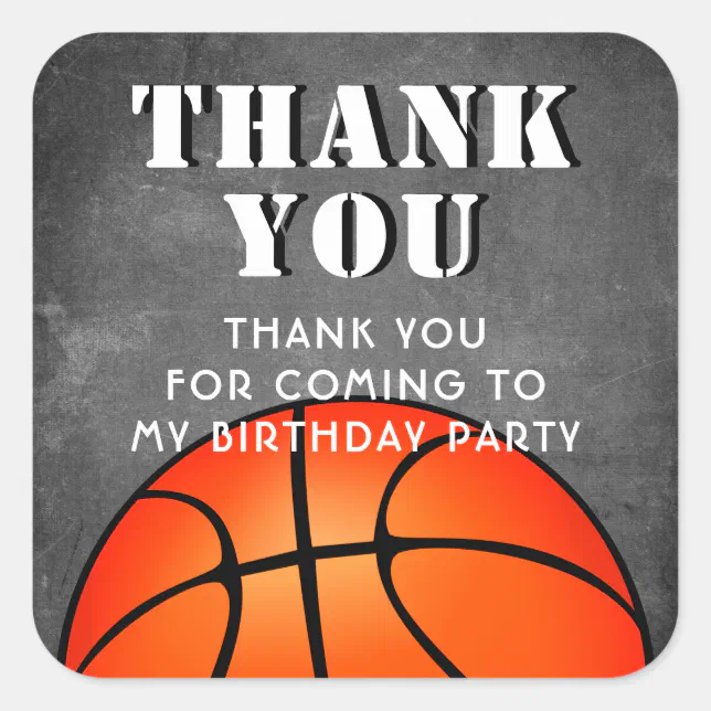 Basketball Ball Chalkboard Birthday Thank you Square Sticker | Zazzle