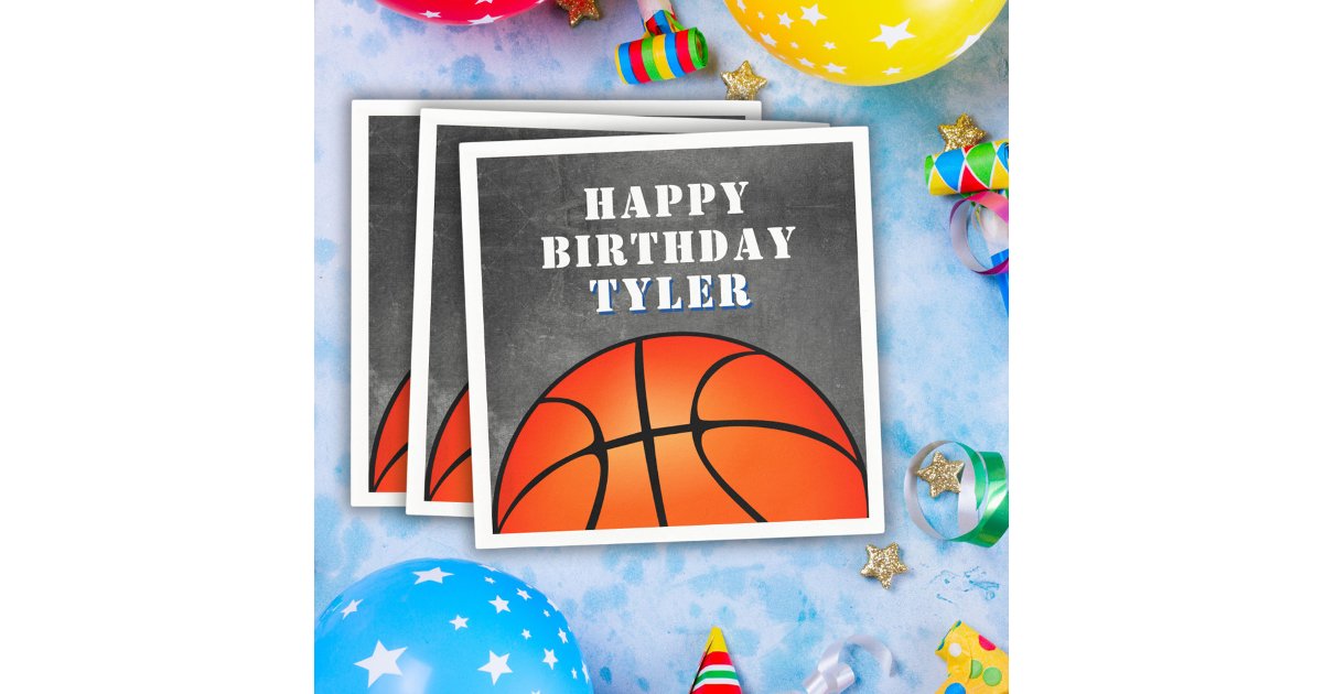 Basketball Ball Chalkboard Photo Birthday Napkins | Zazzle