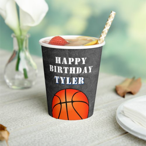 Basketball Ball Chalkboard Photo Birthday Paper Cups