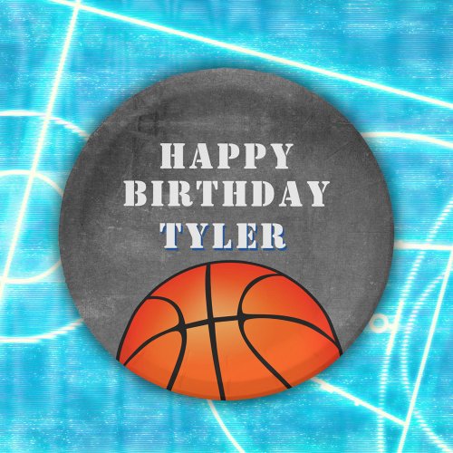 Basketball Ball Chalkboard Photo Birthday Paper Plates