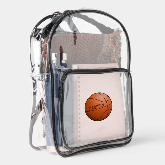Basketball Ball Custom Name Clear Backpack (Right)
