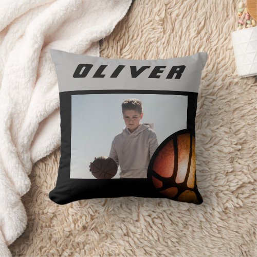 Basketball Ball Custom Photo and Name Throw Pillow