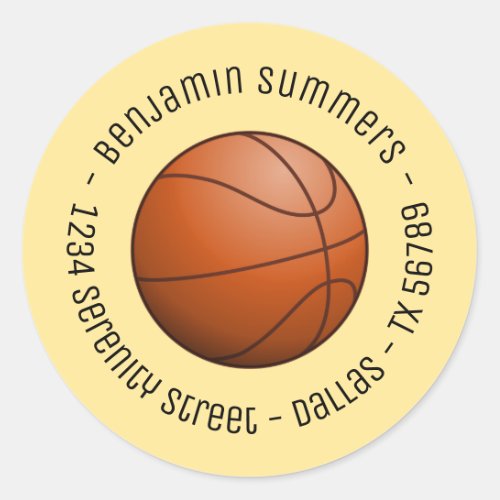 Basketball Ball Custom Text on Yellow Classic Round Sticker