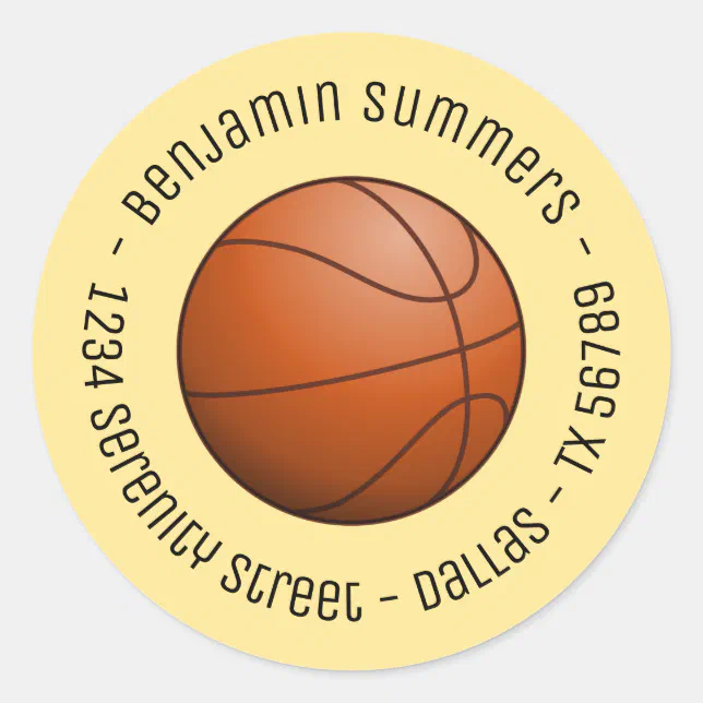 Basketball Ball Custom Text on Yellow Classic Round Sticker | Zazzle