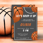 Basketball Ball Fun Sports Kids Birthday Invitation<br><div class="desc">Basketball Ball Fun Sports Kids Birthday Invitation. The design has a fun text "Let's hoop it up" and basketball balls on a dark grey background. Add your information.</div>