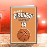 Basketball Ball Happy Birthday Sports Card<br><div class="desc">Basketball Ball Happy Birthday Sports Card. A modern personalized sports birthday card with a basketball ball,  name and age. You can change any text on the card and inside the card.</div>