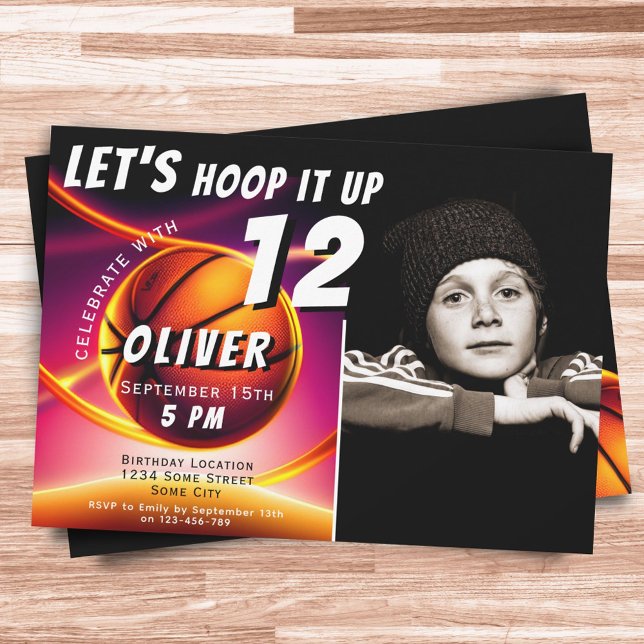 Basketball Ball Hoop it up Sports Photo Birthday  Invitation (Creator Uploaded)