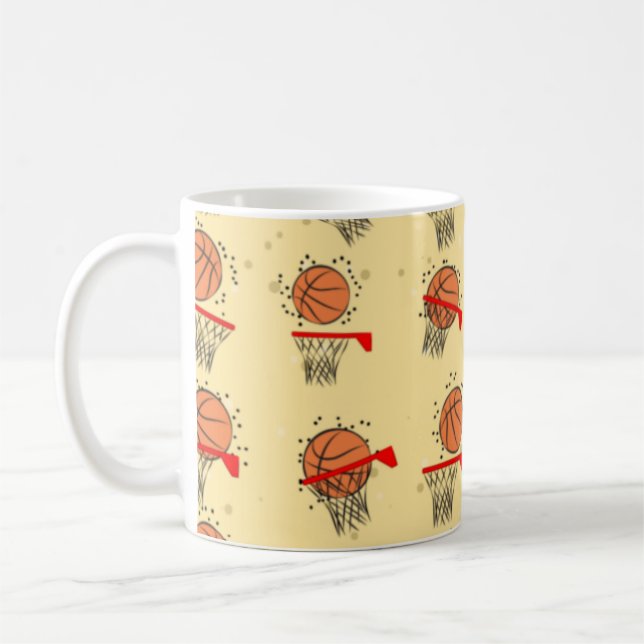 Basketball - Ball & Hoop Seamless Pattern  Coffee Mug (Left)