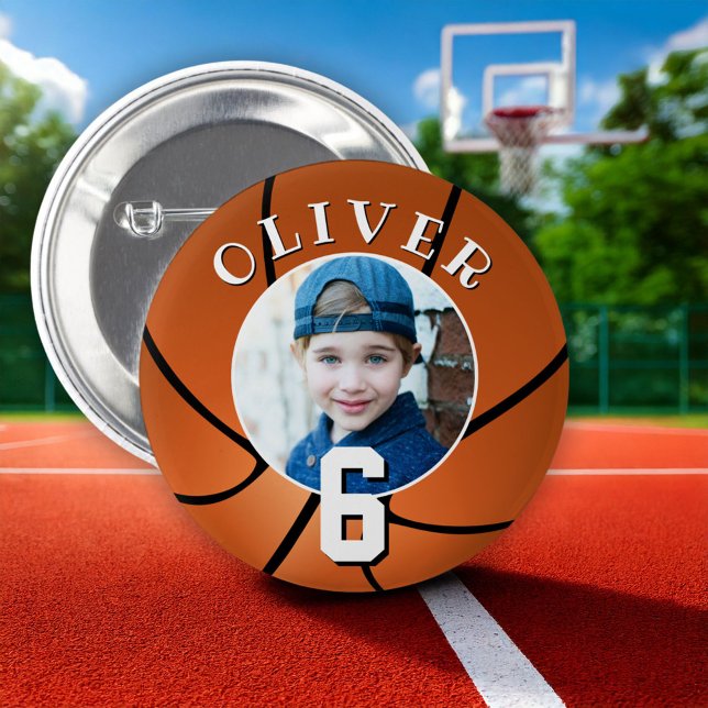 Basketball Ball Kids Birthday Age Photo Button (Creator Uploaded)