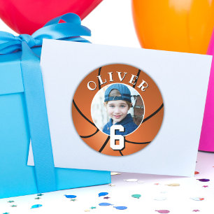 Basketball Ball Kids Birthday Age Photo Classic Round Sticker