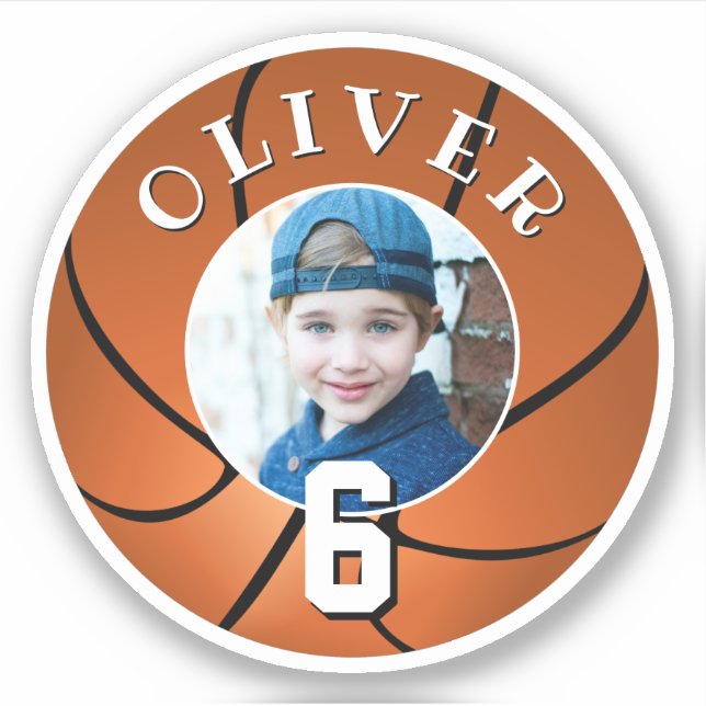 Basketball Ball Kids Birthday Age Photo Sticker (Front)