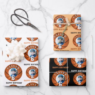 Basketball Ball Kids Happy Birthday Age Photo Wrapping Paper Sheets