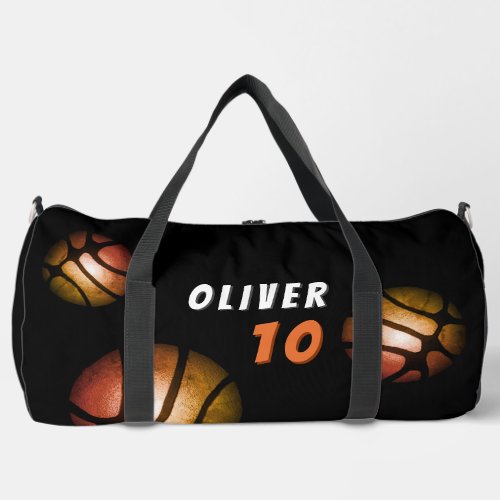 Basketball Ball Metallic Player Name Number Duffle Bag