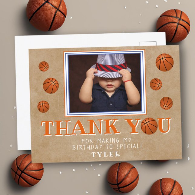 Basketball Ball Old Paper Birthday Thank you Photo Postcard (Creator Uploaded)