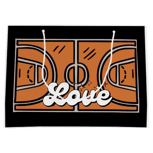 Basketball ball on the court with Love  Large Gift Bag